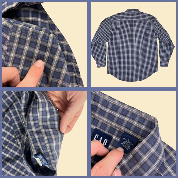 90s/Y2K GAP mens L shirt, vintage 1990s blue/white button down shirt - Picture 3 of 10